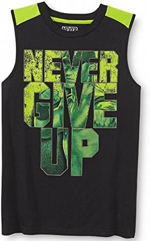 John Cena WWE Boys Never Give UP 100% Cotton Contrast Muscle Tank T-Shirt Shirt Size 8-16 (Black, 6/7)