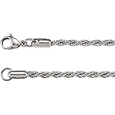 Sonia Jewels Solid Stainless Steel 3mm Rope Chain Necklace Secure Lobster Clasp Closure 20"