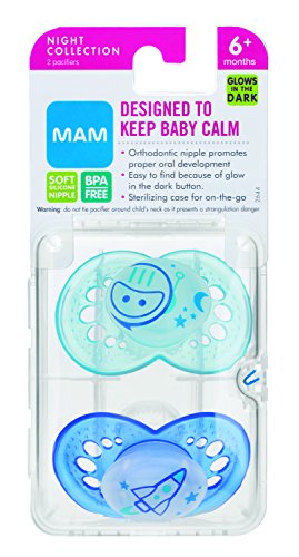 MAM Glow in the Dark Night Orthodontic Pacifier, Boy, 6+ Months, 2-Count