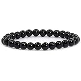 Justinstones Natural Black Agate Gemstone 6mm Round Beads Stretch Bracelet 6.5 Inch