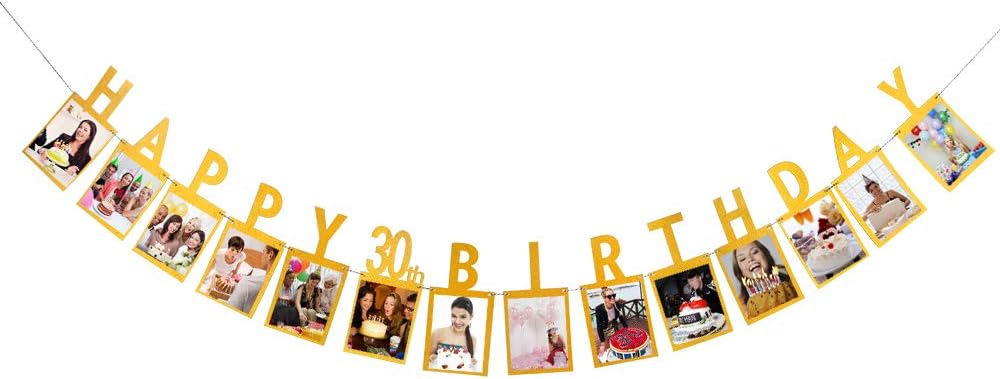 Gold Glitter Happy 30th Birthday Photo Banner - 30th Birthday Party Decorations - 30th Birthday Banner