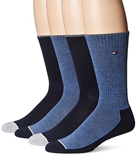 Tommy hilfiger men s 4 pack cushion crew sock,navy/deni…