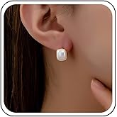 Sttiafay Boho Square Pearl Dangle Earrings Gold Pearl Hoop Earrings Vintage Baroque Pearl Earrings Pearl Hoop Huggie Earrings Minimalist Square Stud Earrings Jewelry for Women