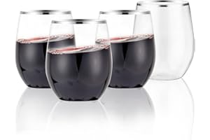SUT 24 Disposable Stemless Wine Glasses, 12OZ Plastic Party Wine Cups, Silver Unbreakable wine Glasses, Shatterproof Reusable and BPA-Free, Clear Drinking Perfect for Outdoor Party, Wedding