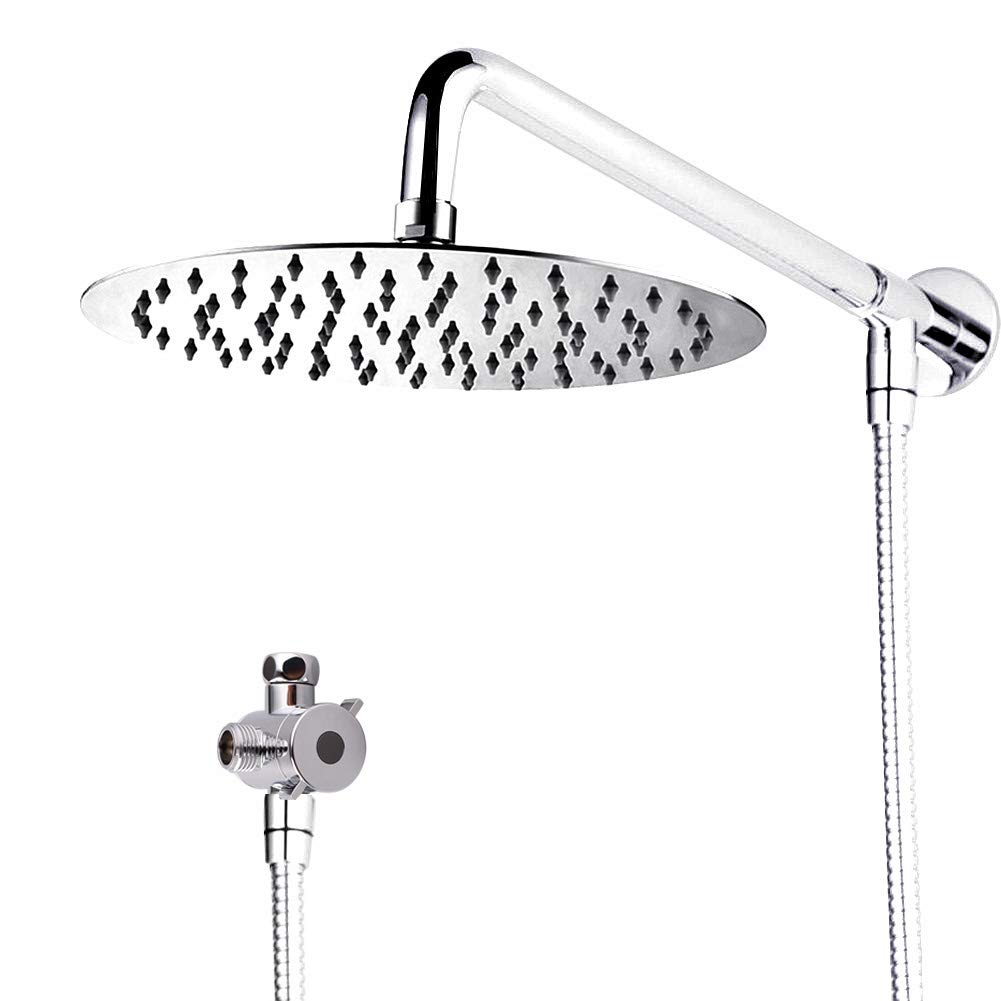 [Upgraded] IceMoon Wall Mount 8 inch Rainfall Round Stainless Steel Shower Head, Shower Arm,1.75m Double Interlocked Stainless Steel Hose,Teflon Tape Included, Chrome Finish