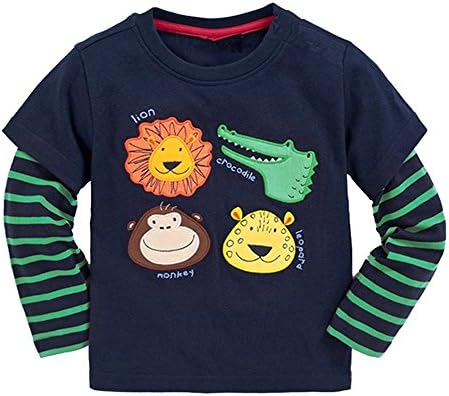 NYCMIRABELLE Baby Boys Sweatshirts 100% Cotton Cartoon Kids Hoodies With Long Sleeves T-Shirt Striped (6T,Lion Appliques)