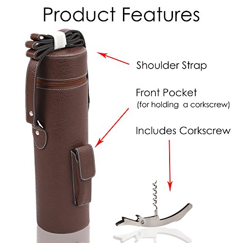 Primeware Wine Tote Travel Bag Bottle Wine Bag Carrier/Easy to Carry Shoulder Strap/Corkscrew Included/Great Gift (Brown)