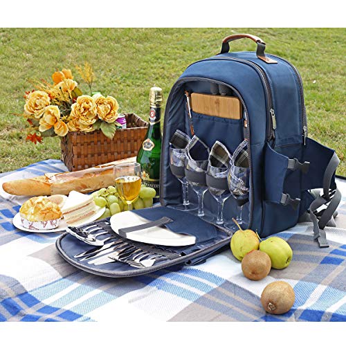 Sunflora Picnic Backpack for 4 Person with Blanket Picnic Basket Set