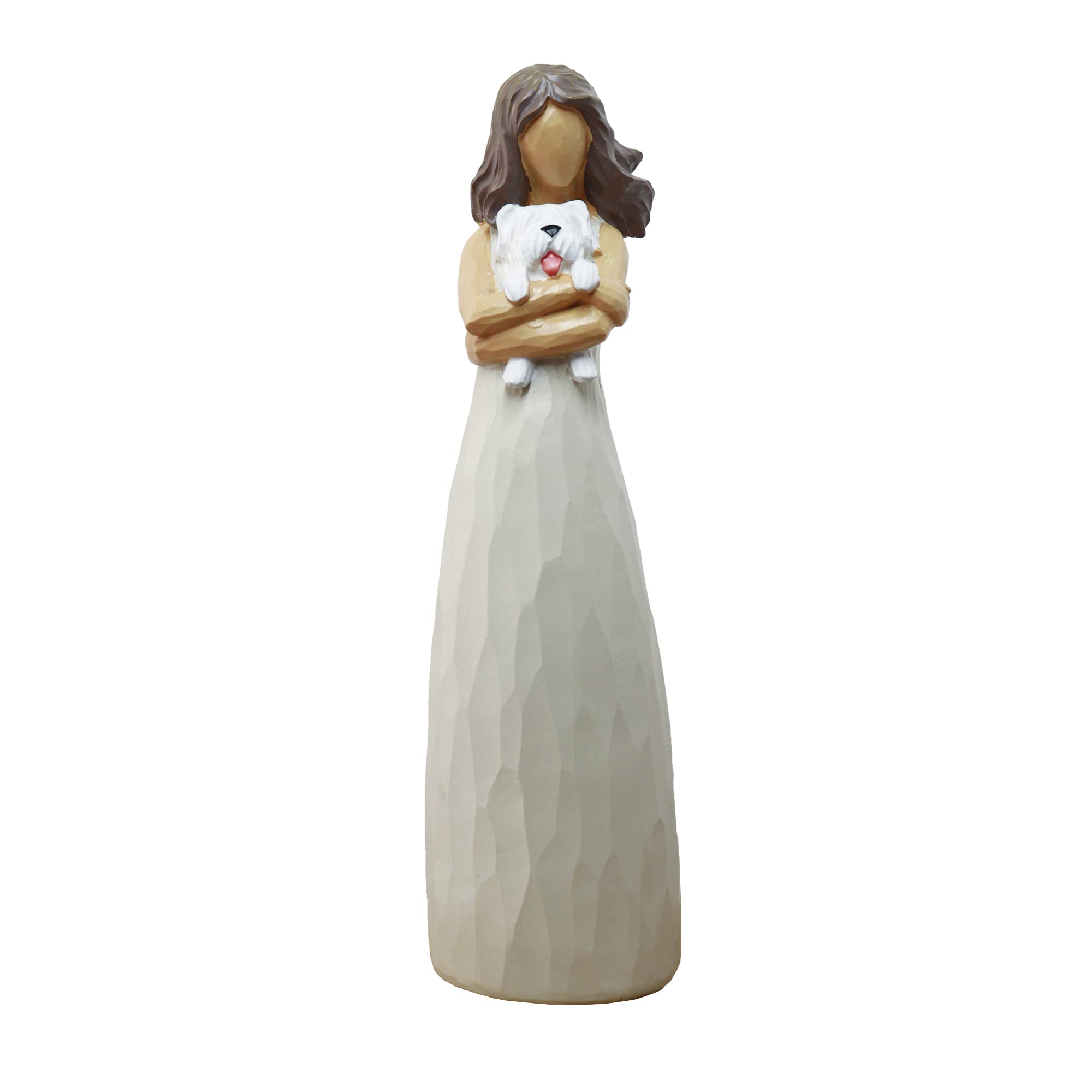 BUTILIVEEN Woman with Dog Figurines, Sympathy Memorial, Pet Loss Gift, Westie Gift, Resin, White