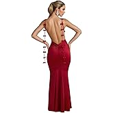 RARITYUS Women's Elegant Bow Wedding Guest Dress Sexy Low Cut Backless Maxi Dress Formal Dresses Evening Gown