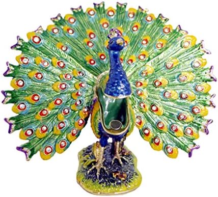Peacock Enameled Jeweled Box with In-laid Czech Crystals