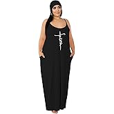 Tycorwd Women's Plus Size Casual Maxi Dress Summer Sleeveless Loose Beach Dress Sundress with Pockets