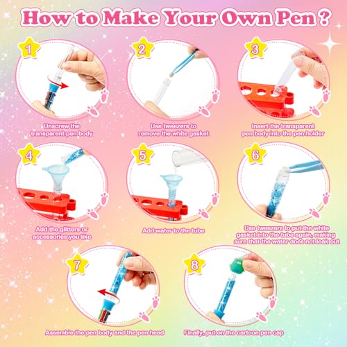 Contever 18 Personalised Pen Workshop with 4 Colours Refill, Children's Creative Hobbies, Manual Activity for Children 5-12 Years, Gift Idea for Girl Boy 4 6 7 8 Years