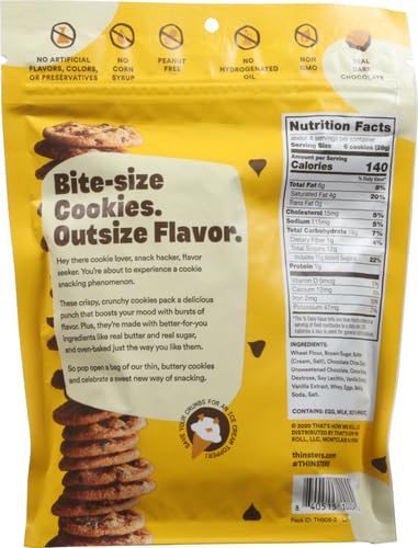 THINSTERS COOKIES, CHOCOLATE CHIP COOKIE THINS, 4 OZ PACK