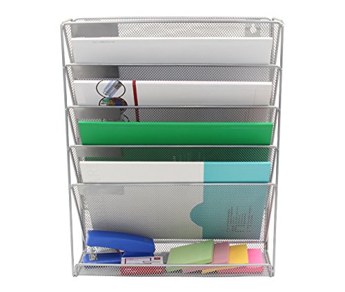 Superbpag Hanging File Organizer, 6 Tier Wall Mount Document Letter Tray File Organizer, Silver