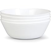 LaGlint 38 OZ Soup Bowl Set of 4, Opal Glass 7.5 inch White Bowls for Ramen, Noodle, Salad, Fruit, Pho, Dishwasher and Microwave Safe