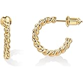 PAVOI 14K Gold Plated 2.5mm Twisted Rope Hoop Earrings for Women | Round Hoops Earrings