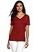 Three Dots Red Womens Mid V-Neck Tee
