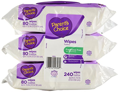 Parents Choice Baby Wipes, Fragrance Free, Quilted Soft, 240ct.