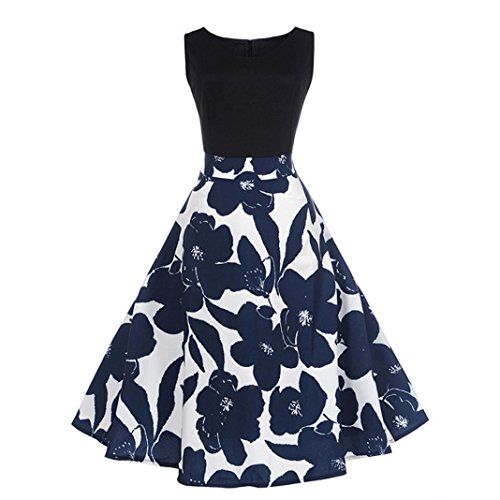 Floral Elegant Dress,Clearance! Agrintol Women Floral Elegant Sleeveless Vintage Tea Hepburn Dress (XL, Black) - Thumbnail 3