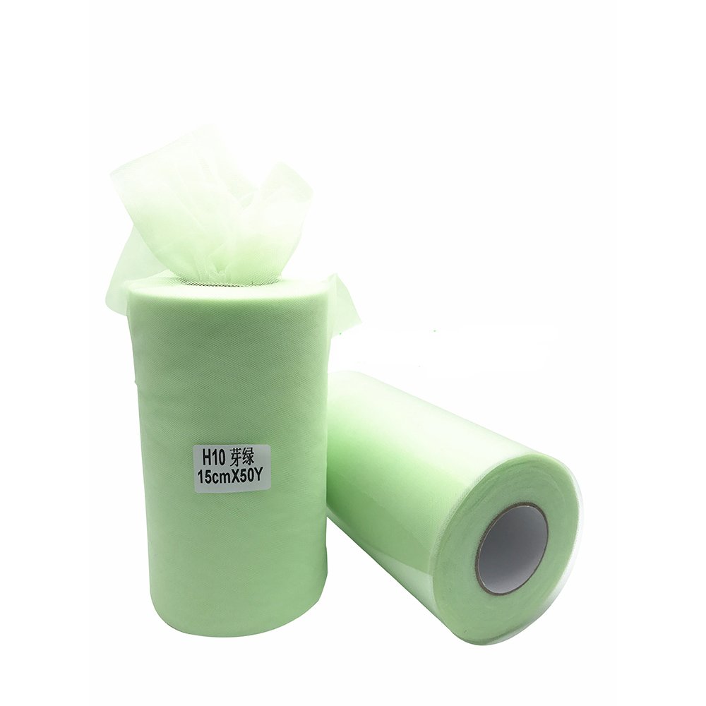 funnyjojo Super soft 6 Inch x 50 Yards (150FT) Tulle Roll - Tutu Skirt Baby Shower Dress Wedding Decor Sewing Crafts Wraping Fabric Party Decoration & 43 Colors - Tender green