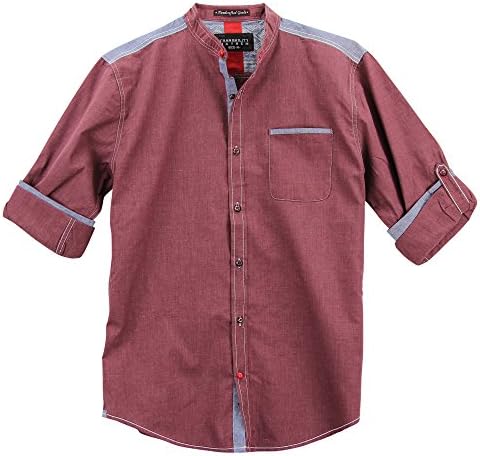 Men's Chambray Button Down Shirt w/Banded Collar (Burgundy, Small)