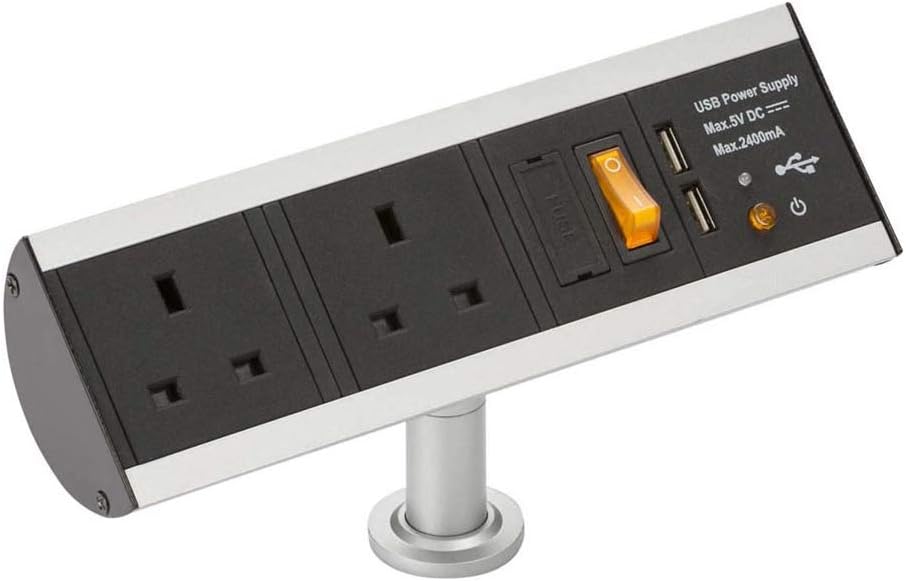 Knightsbridge SK0011 2G Desktop Power Station with 2.4A Dual USB Charger, 13A, Black, Twin Socket with USB
