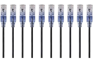 Monoprice Cat6A 6in Black 10-Pk Patch Cable UTP 30AWG 10G Pure Bare Copper Snagless RJ45 SlimRun Series Ethernet Cable