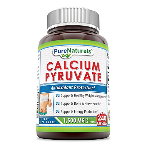Pure Naturals Calcium Pyruvate Supplement - 1500 mg per Serving of 2 Capsules, 240 Capsules per Bottle – Supports Healthy Weight Management, Energy Production and Bone Health
