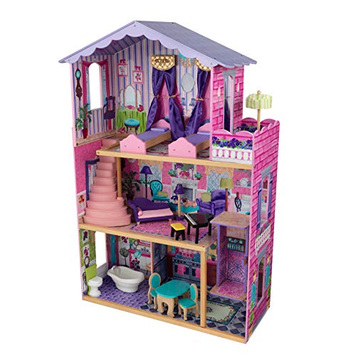 KidKraft 65082 My Dream Mansion Puppenhaus aus Holz mit Möbeln und Zubehör, Spielset mit 3 Spielebenen für 30 cm große… – Bild 3