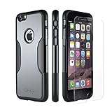 SaharaCase® [Bundle] *Case + Tempered Glass* for iPhone 6 iPhone 6s (Black/Gray) Rugged Design [Slim Fit] Built-in Camera Hood - Black/Gray