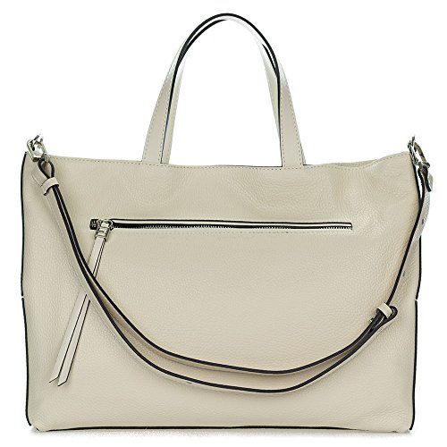 Gianni Chiarini Italian Made Beige Pebbled Leather Large Carryall Tote Bag with Pocket