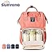 SUNVENO Diaper Bag Backpack Functional Baby Nappy Changing Bag with Insulated Pockets Waterproof Fabric Large Capacity (Pink)