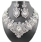 Janefashions Stunning Clear Austrian Rhinestone Crystal Necklace Earrings Set N12187 Silver
