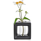 ORGJ Matte-Black Propagator Plant Vase - 2-in-1 Modular Propagation Tubes & Aroma Diffuser with Test Tube Rack System, Industrial Water Propagation Station for Herb Cuttings, Geometric Ceramic Decor