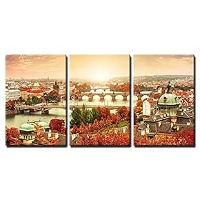 Sunset Landscape View to Charles Bridge on Vltava...