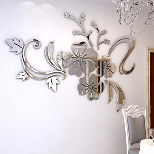 Clearance Deal! Hot Sale!Wall Stickers, Fitfulvan 2018 3D Mirror Floral Art Removable Wall Sticker Acrylic Mural Decal Home Room Decor (Silver)