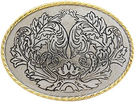 M38 - Toneka Western Cowboy/Cowgirl Oval Rope Gold/Silver Plated Ornament Belt Buckle (2.75"x3.5", Silver/Gold)