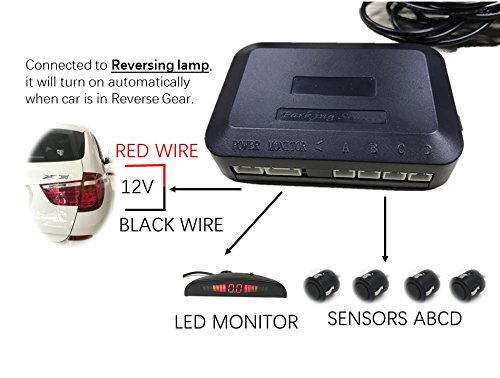 MIC Car 4 Sensors Reverse Parking System Backup Radar with LED Display and Sound Alert Buzzer Silver in 0-2.5m Distance