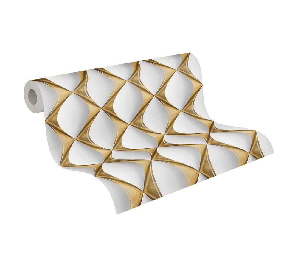 Livingwalls My Home My Spa 3D Wallpaper Gold White 386911 Non-Woven Wallpaper Living Room Bedroom 10.05 x 0.53 m Made in Germany