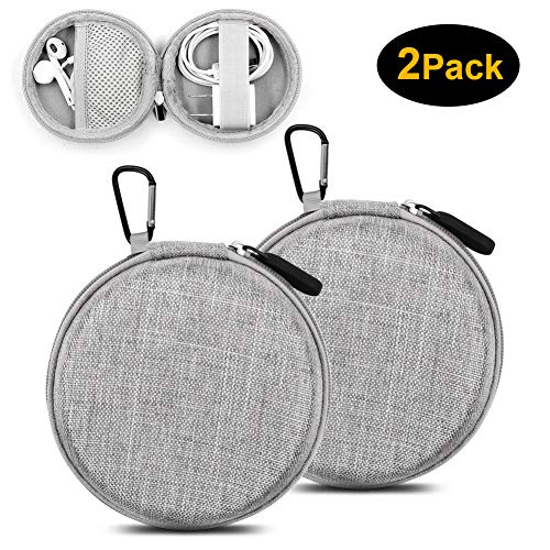 [2 Pcs] ASMOTIM Earbuds Case, Mini EVA Earphone Carrying Case Round Earbuds Hard Headphone Case Protective Case for Airpods Portable Earbuds Carrying Pouch with Carabiner for Charger Cable Key USB