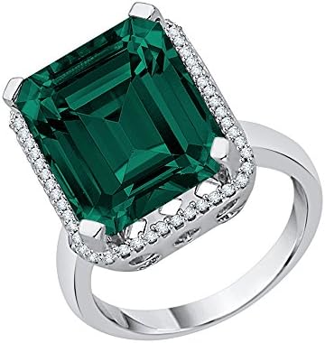 Diamond and Emerald Halo Ring in 10K White Gold (12 cttw) (JK-Color, SI2/I1-Clarity) (Size-4)