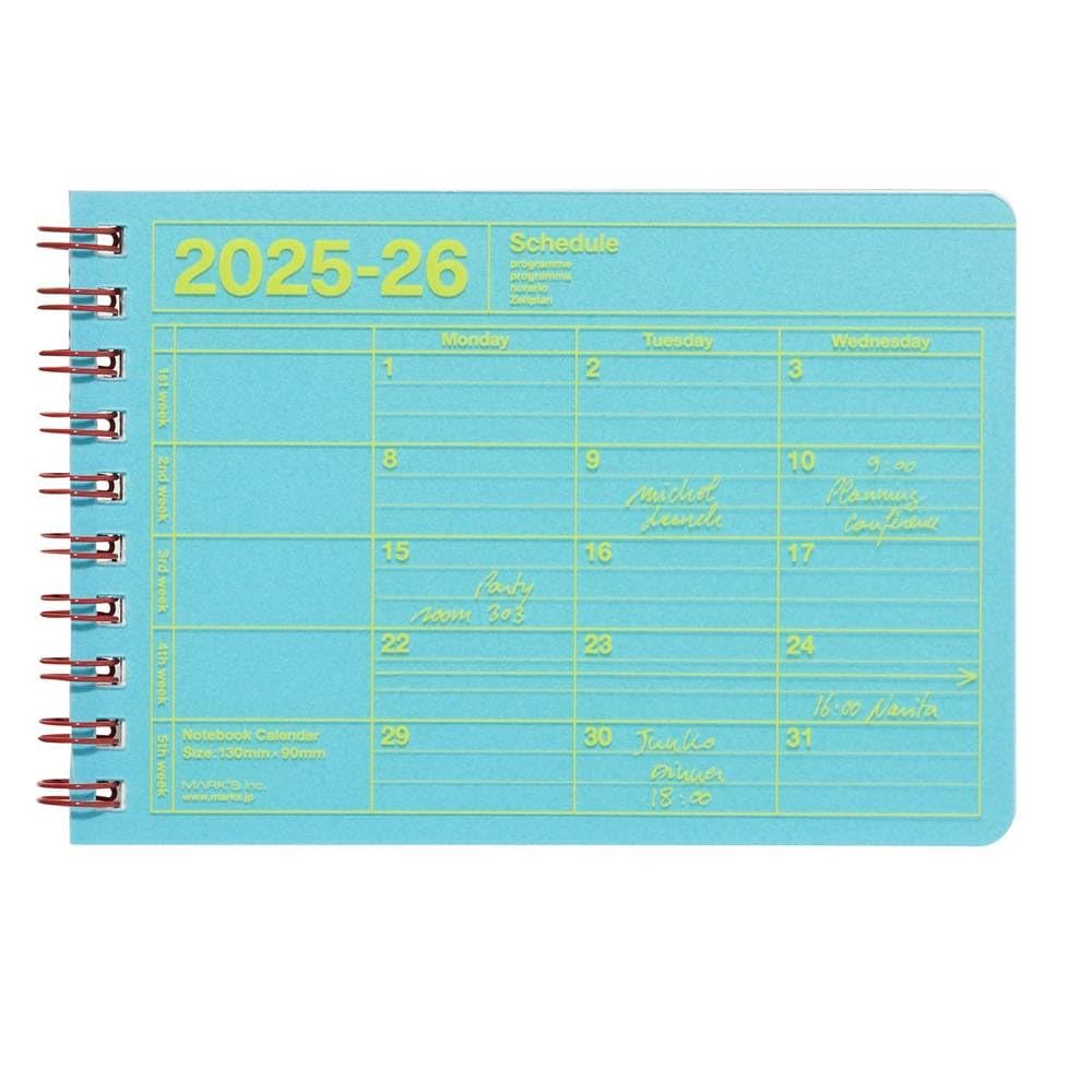 手帳 2025 スケジュール帳 2025年4月始まり 月間ブロック B7変形 ノートブックカレンダー・SS ブルー マークス 25SDR-NB14-BL の商品画像