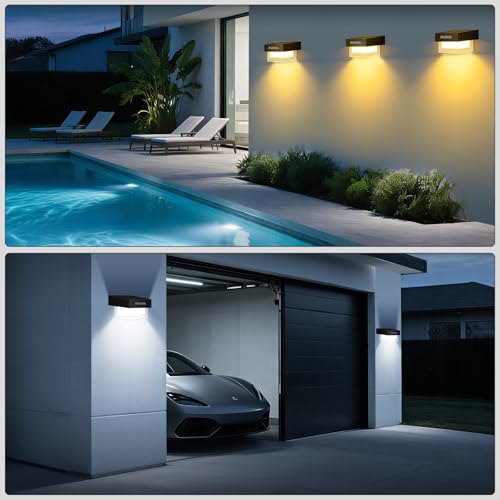 FASENZA Lámpara Solar Exterior: 400 Lúmenes, 3 Tonos de Luz Ajustables 3000K/4500K/6500K, Batería 1800mAh, IP65 Impermeable, para Jardín, Patio, Terraza, Pasillo, Valla, 2 Años de Garantía, 4 Piezas