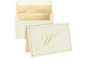 Pipilo Press Gold Foil Letter W Personalized Blank Note Cards with Envelopes 4x6, Initial W Monogrammed Stationery Set (Ivory, 24 Pack)