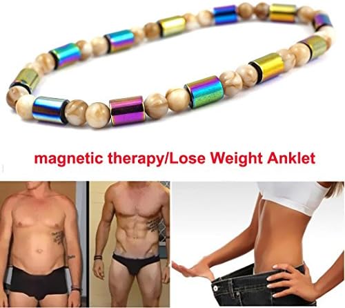 XDLiu Magnetic Colorful Anklet Hematite Bangles Healing Beads Stretch Anklet for Lose Weight