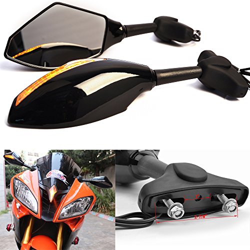 Motorcycle Rearview Side Mirrors with Turn Signals Indicator Led for Sport Bike Honda Suzuki - Thumbnail 7