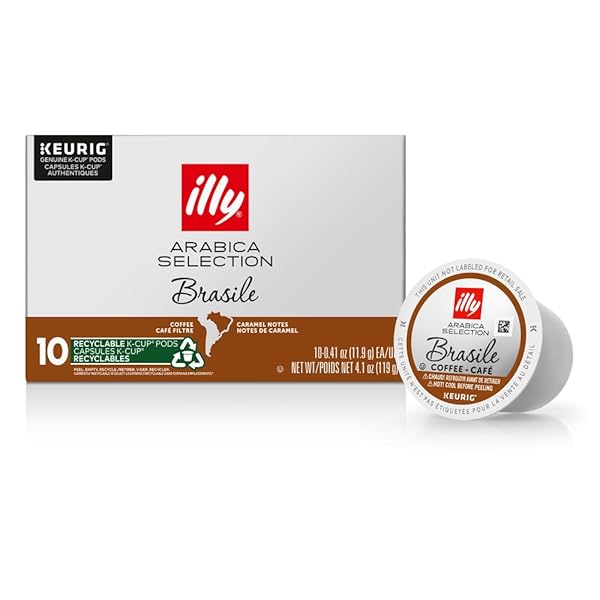 ILLY ARABICA SELECTIONS BRASILE, 100% ARABICA BEAN SIGNATURE ITALIAN BLEND ROASTED, SINGLE SERVE DRIP BREWED COFFEE K CUP PODS, COFFEE PODS FOR KEURIG COFFEE MACHINES, 10 K-CUP PODS (PACK OF 1)