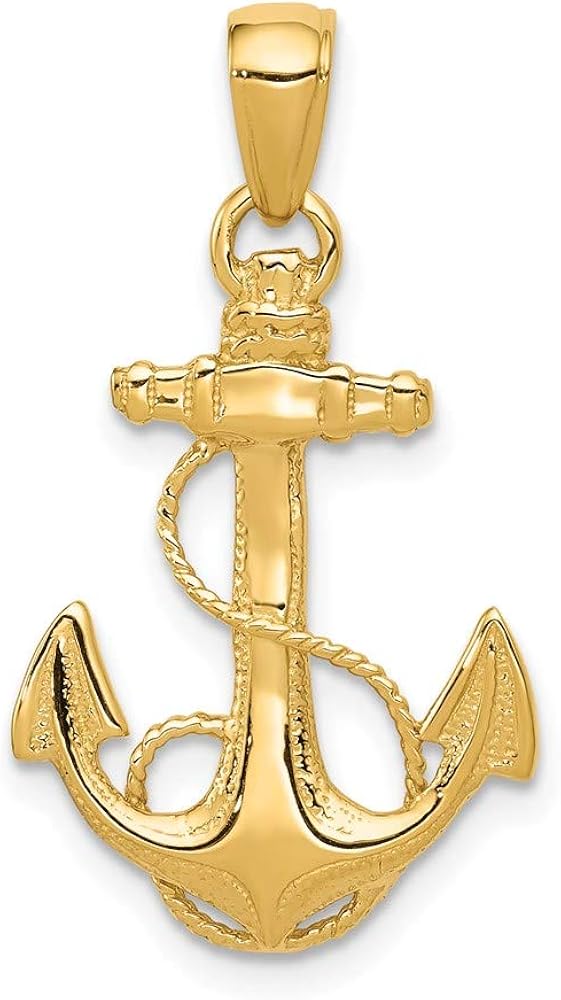 14k Solid Polished Anchor Pendant 27mm 16mm style C2486