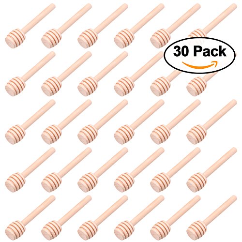 30 PCS Mini Wood Honey Dipper Sticks, 3 Inch Server for Honey Jar Dispense Drizzle Honey